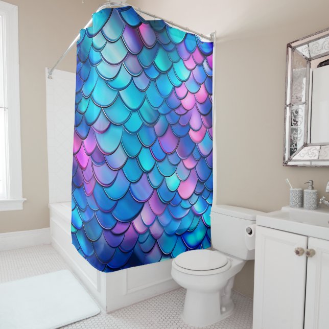 "Aqua Shimmer Iridescent Mermaid Scales" Shower Curtain (In Situ)