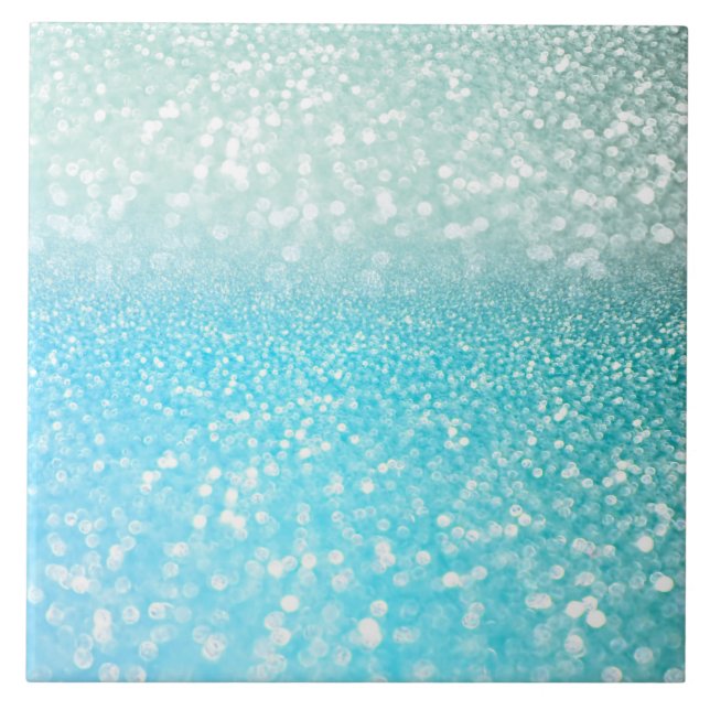 Aqua Silver Beach Blue Summer Glitter Gradient Ceramic Tile (Front)