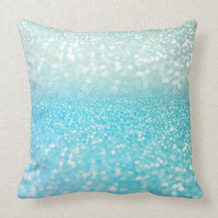 Aqua Silver Beach Blue Summer Glitter Gradient Cushion