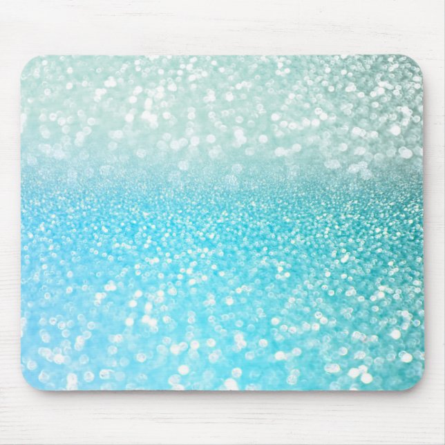 Aqua Silver Beach Blue Summer Glitter Gradient Mouse Pad (Front)