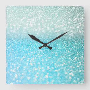 Aqua Silver Beach Blue Summer Glitter Gradient Square Wall Clock