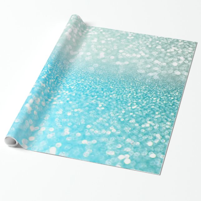 Aqua Silver Beach Blue Summer Glitter Gradient Wrapping Paper (Unrolled)