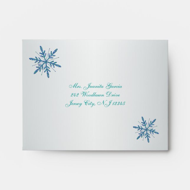 Aqua, Silver, Blue Snowflake A2 for RSVP Card Envelopes (Front)