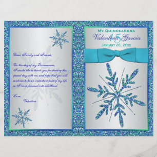 Aqua Silver Blue Snowflakes Quinceañera Program