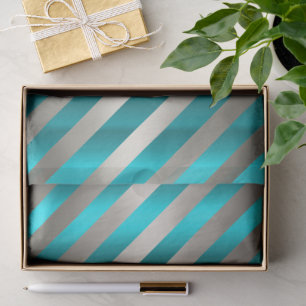Aqua & Silver Diagonal Stripe Christmas Tissue Paper