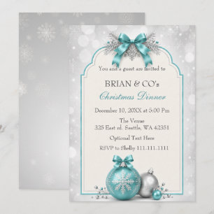Aqua Silver Festive Corporate Christmas Party Invitation
