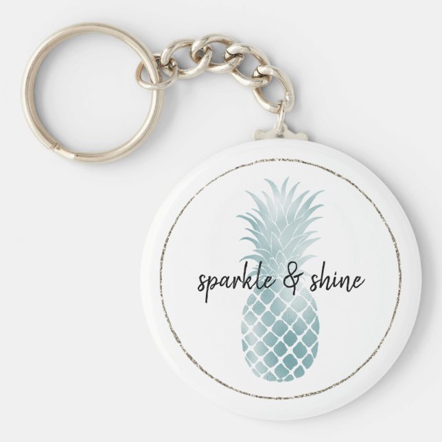 Aqua Silver Glam Glitz Pineapple Key Ring (Front)