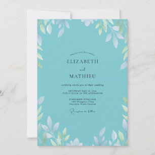Aqua Silver Leaf Wedding Invitation