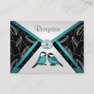 Aqua & Silver  Love Birds Wedding Reception Cards