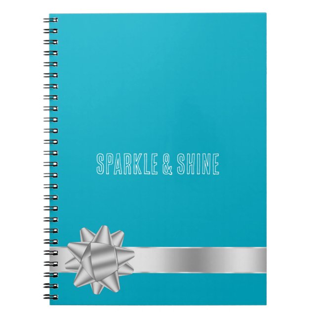Aqua Silver Ribbon Bow Notebook (Front)