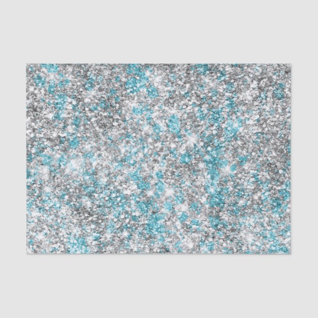 Aqua Silver Unicorn Glitter Sparkle Birthday  Tissue Paper (Front)