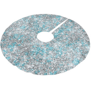 Aqua Silver Unicorn Glitter Sparkle Brushed Polyester Tree Skirt