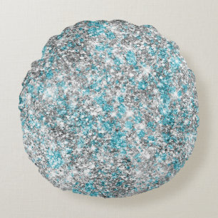 Aqua Silver Unicorn Glitter Sparkle  Round Cushion