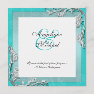 Aqua silver wedding anniversary engagement invitation