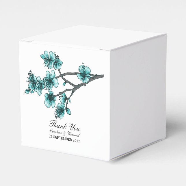 Aqua Simple Cherry Blossoms Favour Boxes (Front Side)