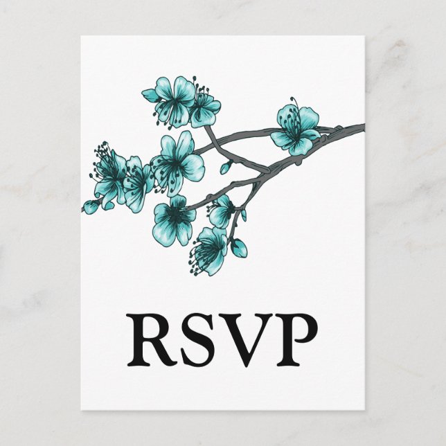 Aqua Simple Cherry Blossoms RSVP Postcard (Front)