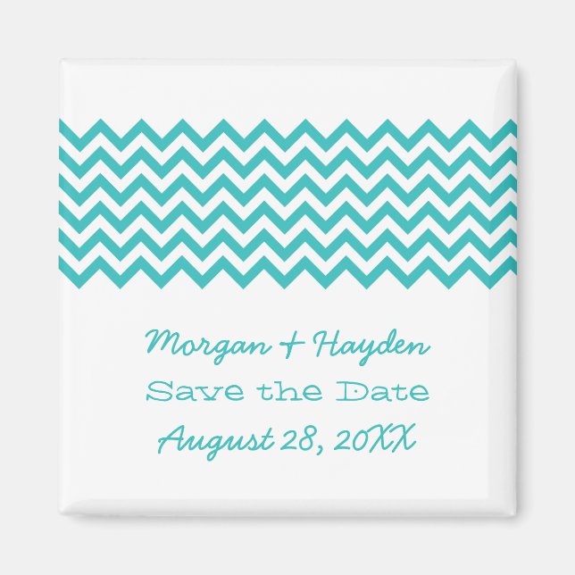 Aqua Simple Chevron Save the Date Magnet (Front)