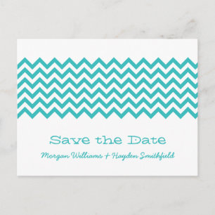 Aqua Simple Chevron Save the Date Postcard