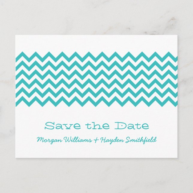 Aqua Simple Chevron Save the Date Postcard (Front)