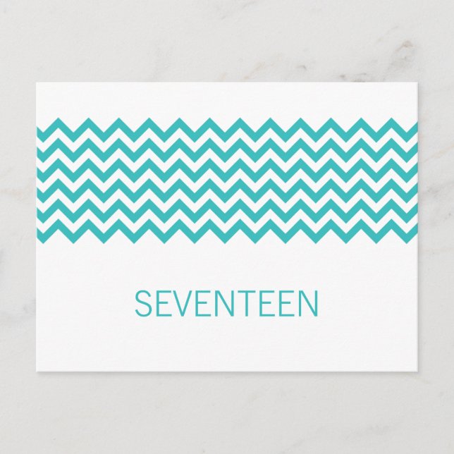 Aqua Simple Chevron Table Number Postcard (Front)