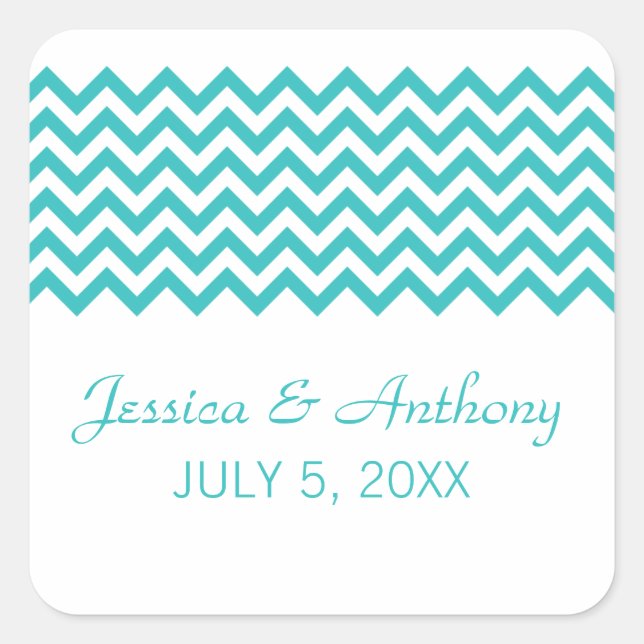 Aqua Simple Chevron Wedding Stickers (Front)