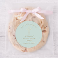 Aqua Simple Elegant Gold Cross Baptism Christening
