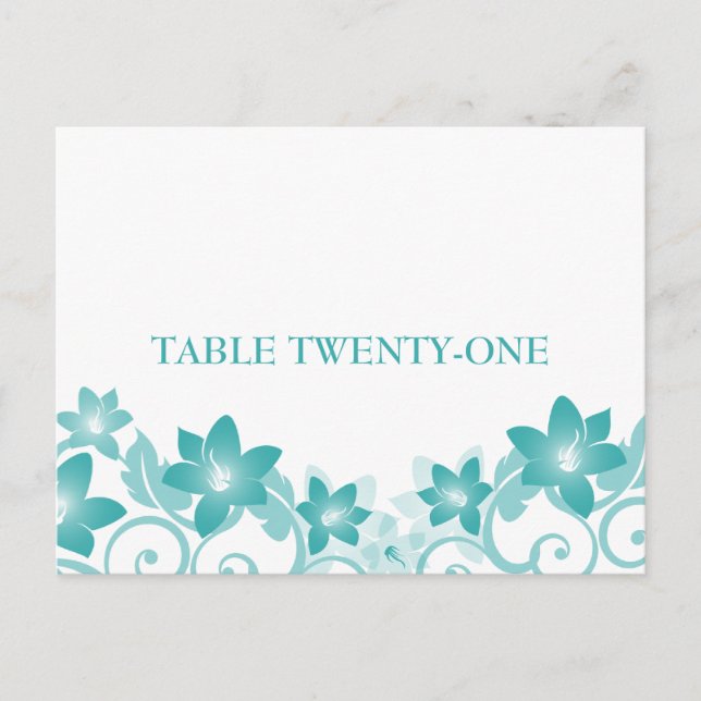 Aqua Simple Floral Table Number Postcard (Front)