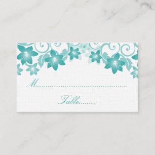 Aqua Simple Floral Wedding Place Card