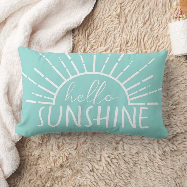Aqua Simple Modern Hello Sunshine     Lumbar Cushion (Blanket)