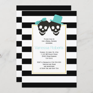 Aqua skulls and stripes wedding bridal shower invitation