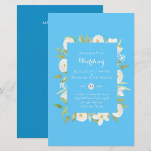 Aqua Sky Blue Floral Budget Wedding Invite A9