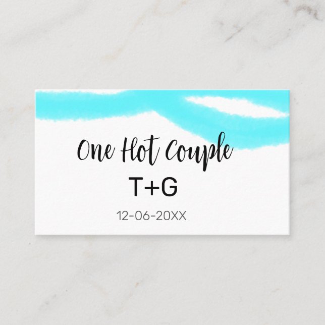 Aqua sky blue pastel one hot couple add name date business card (Front)