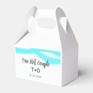 Aqua sky blue pastel one hot couple add name date favour box