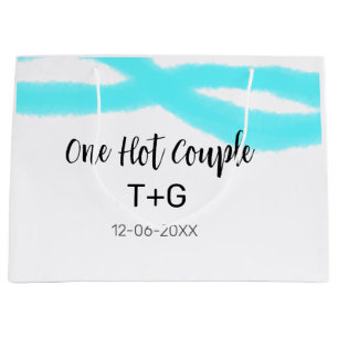 Aqua sky blue pastel one hot couple add name date large gift bag