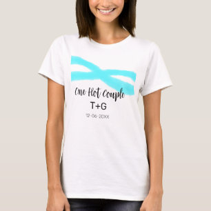 Aqua sky blue pastel one hot couple add name date T-Shirt
