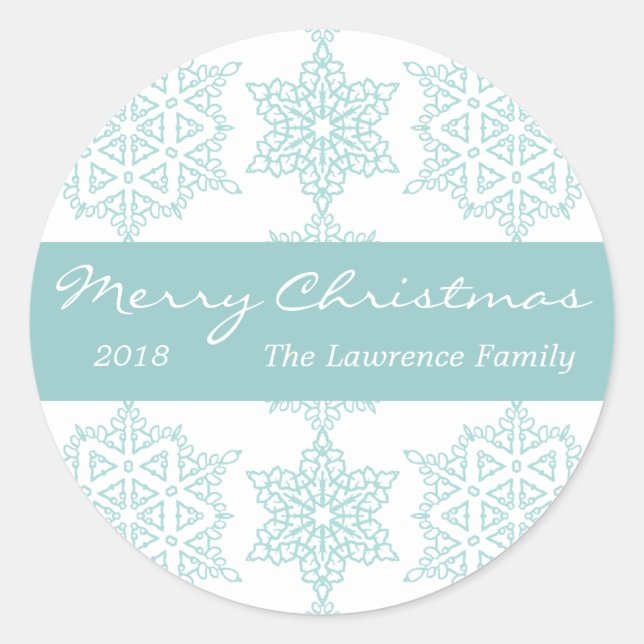 Aqua Snowflake Personalised Christmas Holiday Classic Round Sticker (Front)