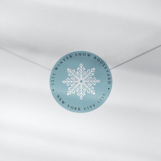 Aqua Snowflake Wedding Christmas family address Classic Round Sticker (Creator Uploaded)