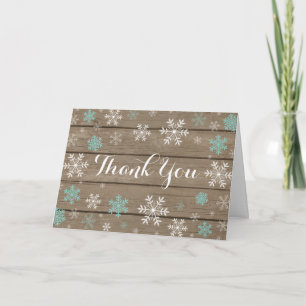Aqua Snowflake Winter Rustic Folded Thank You Card