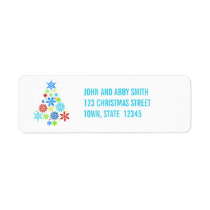 AQUA SNOWFLAKES CHRISTMAS TREE RETURN ADDRESS LABEL