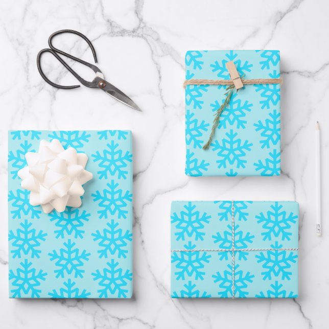 Aqua Snowflakes Cute Wrapping Paper Sheet (Front)