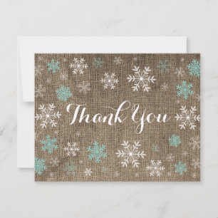 Aqua Snowflakes Winter Burlap Thank You Card