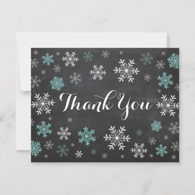 Aqua Snowflakes Winter Chalkboard Thank You Card (Front)