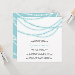 Aqua Sparkling Lights Wedding Rehearsal Dinner Invitation