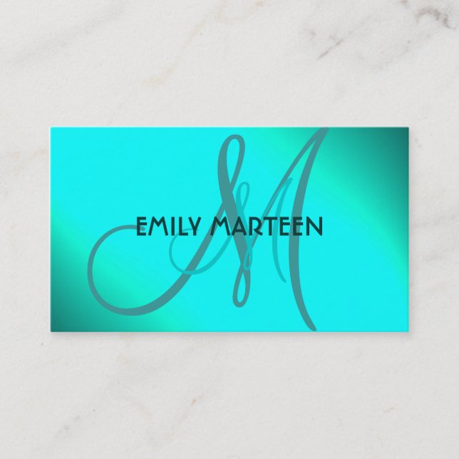 Aqua splash colourful monogram custom cards (Front)