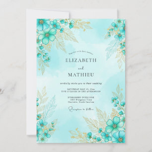 Aqua Splendid Watercolor Wedding Invitation