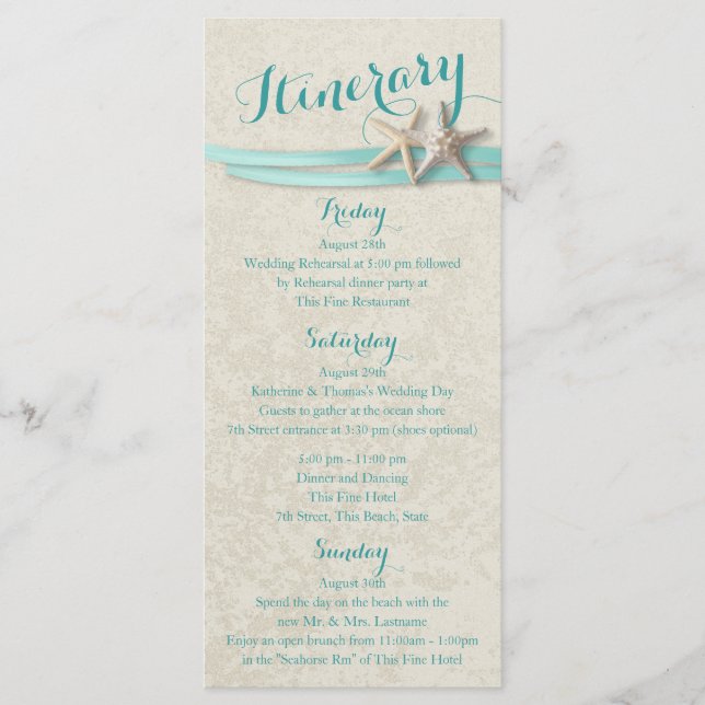 Aqua Starfish Beach Wedding Itinerary Program (Front)