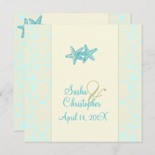 AQUA STARFISH+DAMASK WEDDING INVITATIONS