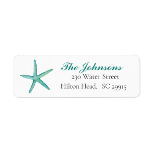 Aqua starfish nautical watercolor label return address label
