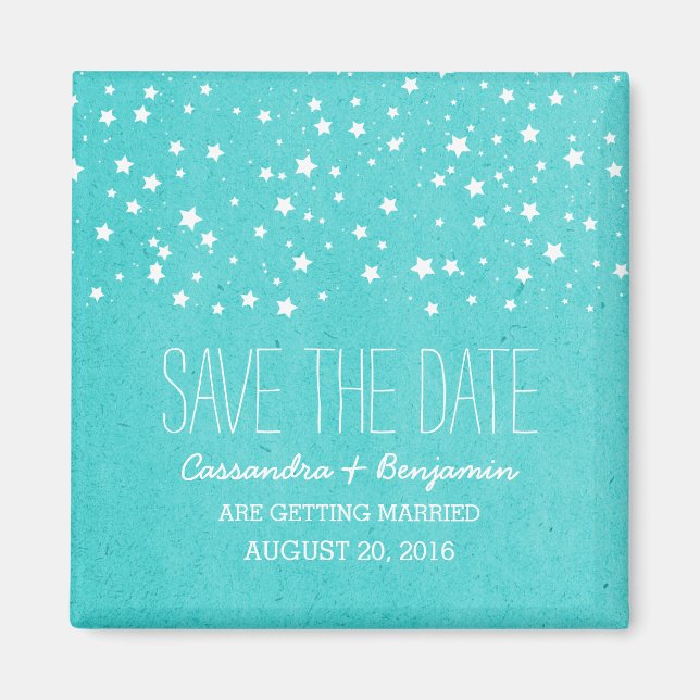 Aqua Starry Night Save the Date Magnet (Front)