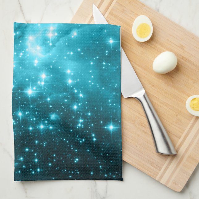 Aqua Stars Celestial Photo Tea Towel (Quarter Fold)